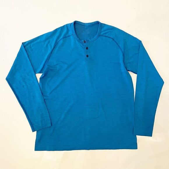 Lululemon 5 Year Basic Long Sleeve Henley Heathered Pewter Blue XL - Picture 2 of 6
